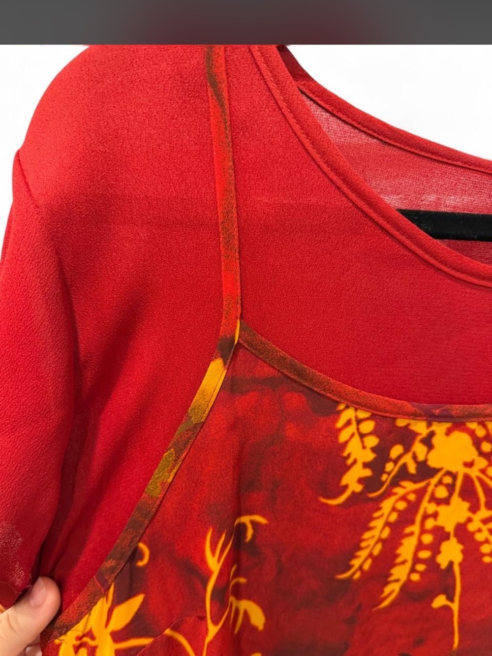 Rabbit Rabbit Rabbit Red Floral Slip Dress with Yellow Print - Picture 4 of 6